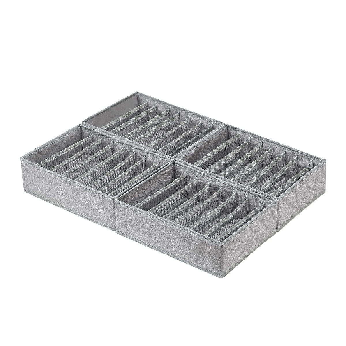 Qozary 4-pack drawer organizers with 8-grid small layout keep thin T-shirts neatly separated.