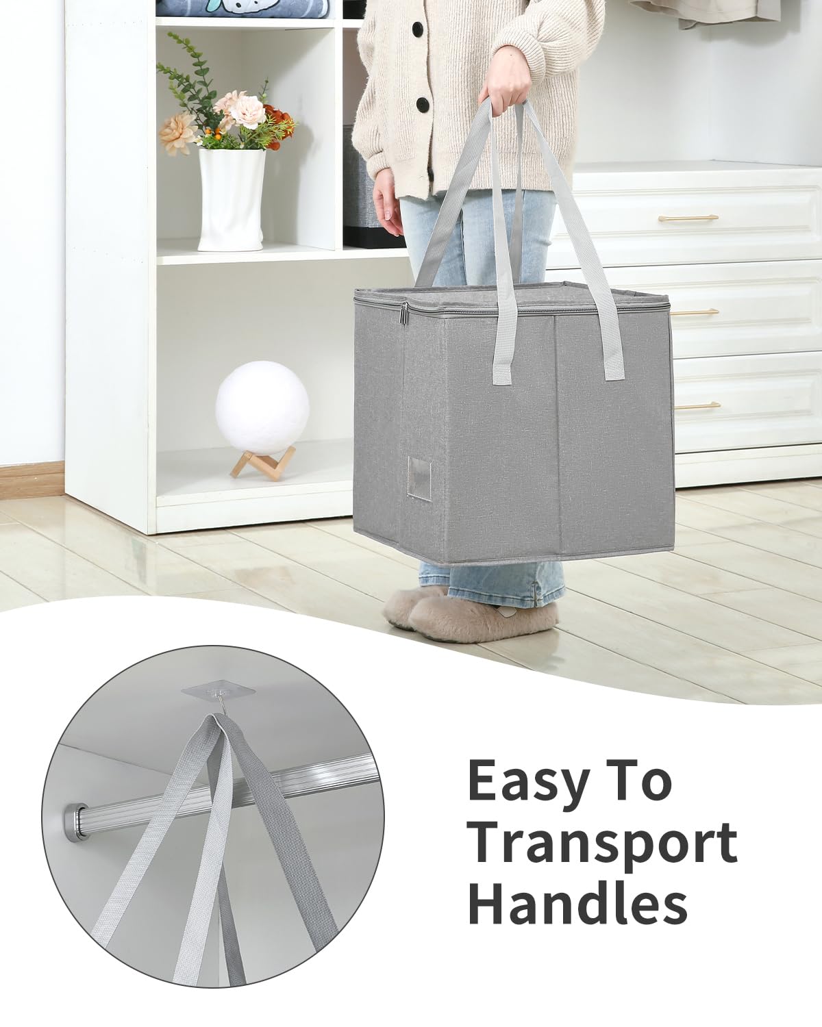 Qozary rigid hanger storage container lid protects contents from dust.