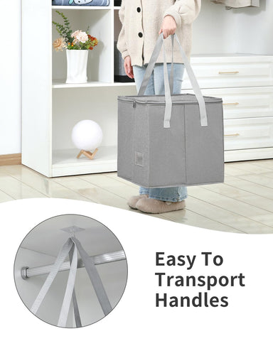 Qozary rigid hanger storage container lid protects contents from dust.