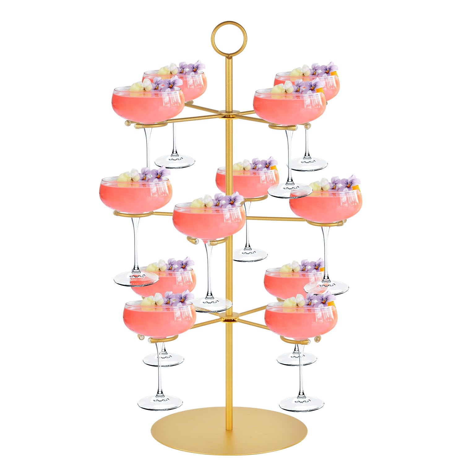 QPIX DIGITAL Champagne Tower 3-tier stand showcasing elegant glasses for celebrations.