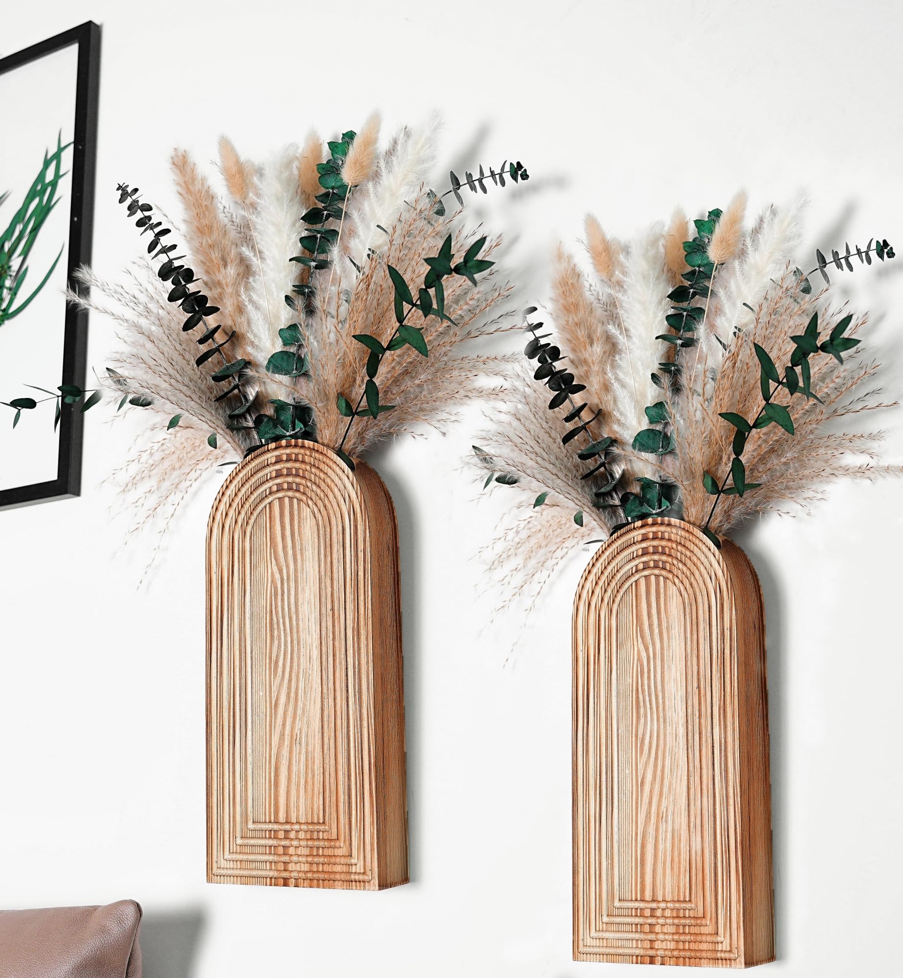 QQBABO wooden wall vases with pampas grass add boho charm to any wall.