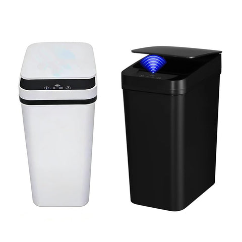 QSFWCSM bathroom trash can front view, compact design ideal for small spaces.