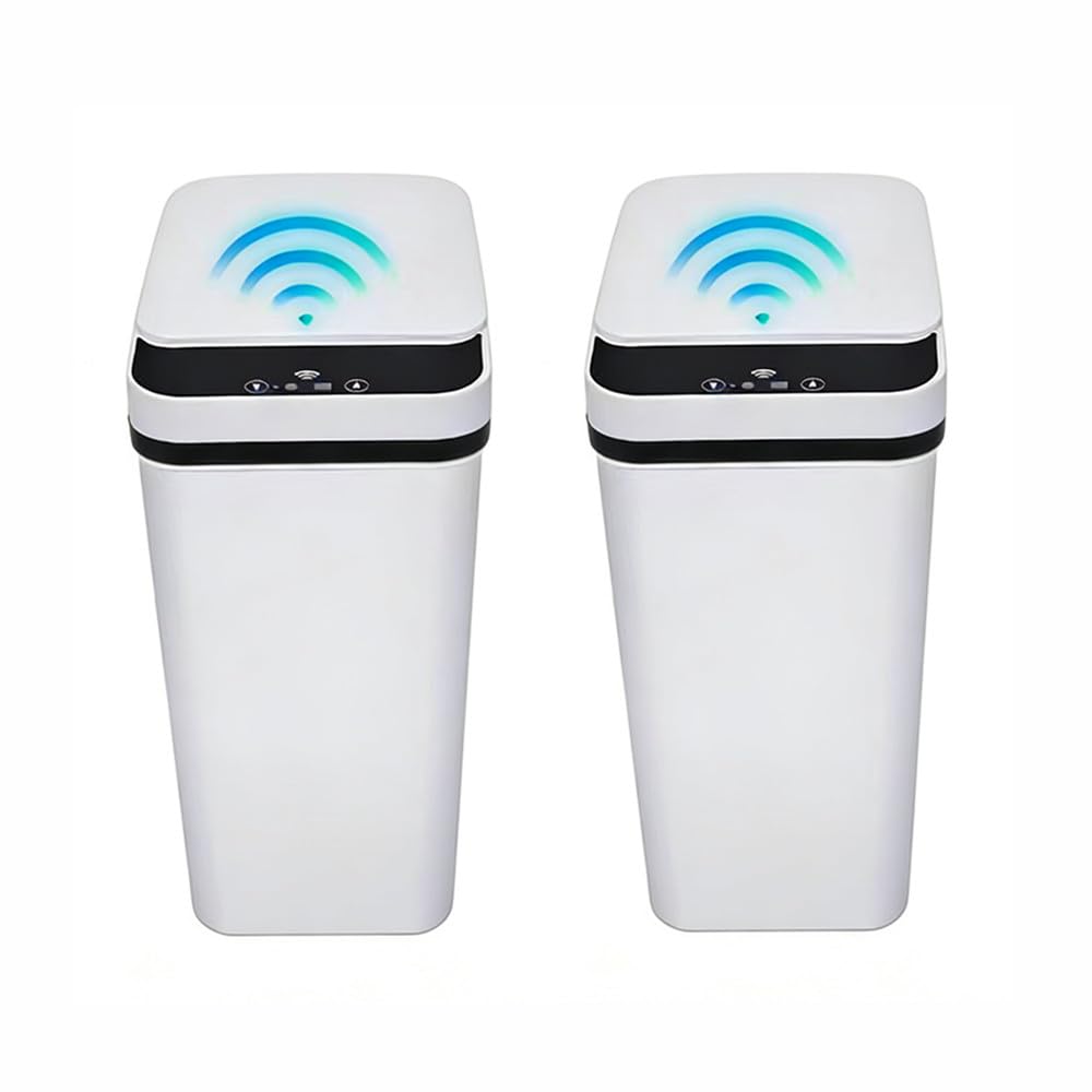 QSFWCSM bathroom trash can with sensor lid opens for hands-free hygiene.