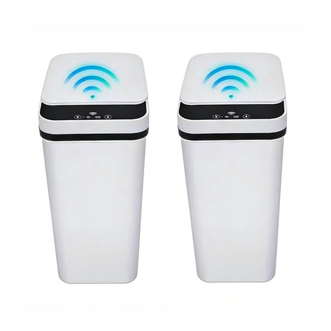 QSFWCSM bathroom trash can with sensor lid opens for hands-free hygiene.