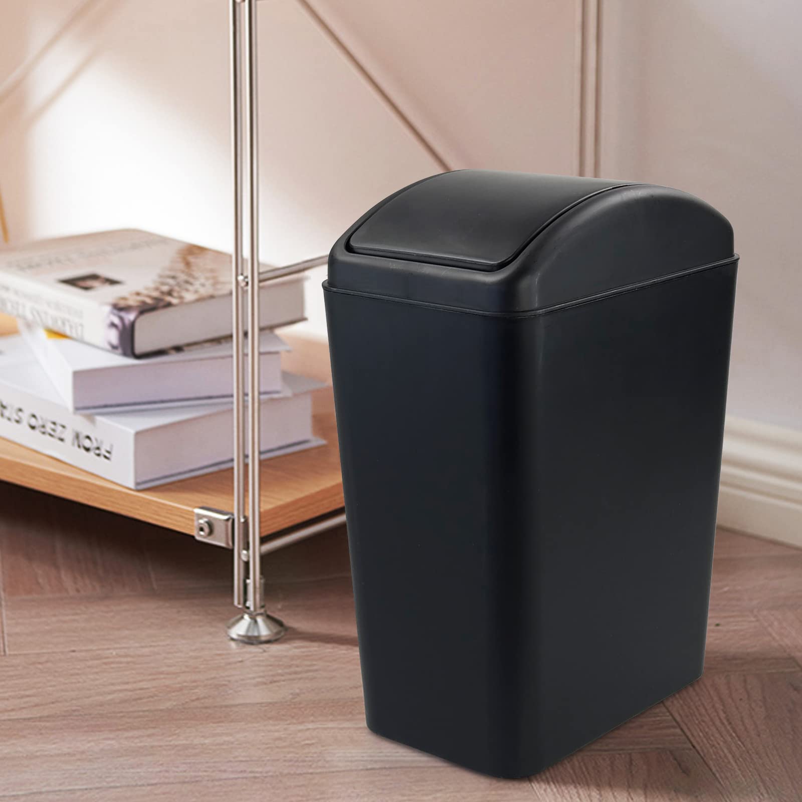Qskely living room trash can with swing lid keeps space tidy