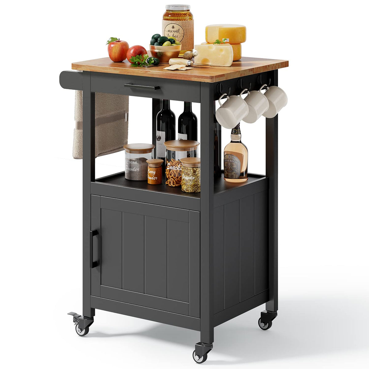 QSUN kitchen island on wheels with drawer and cabinet for flexible prep space
