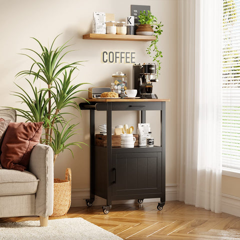 QSUN kitchen island with solid rubber wood countertop offers sturdy workspace