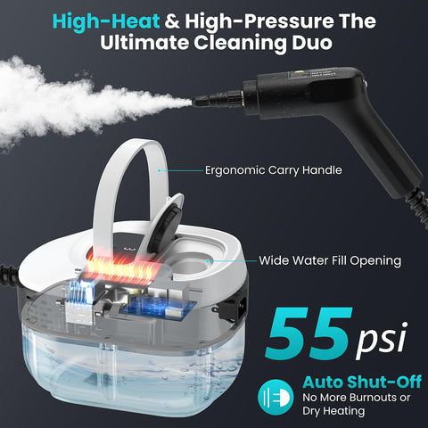 QTDHG Steam Cleaner extended reach hose reaching tight corners