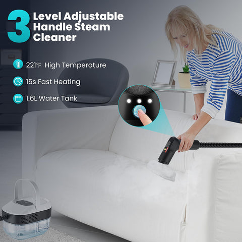 QTDHG Handheld Steam Cleaner with 1.6L tank enabling longer cleaning sessions