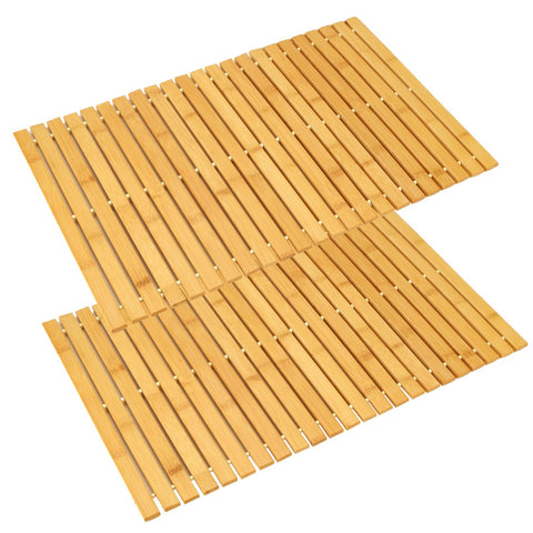 QTLCOHD bamboo bath mat with natural grain and non-slip bottom for bathroom safety