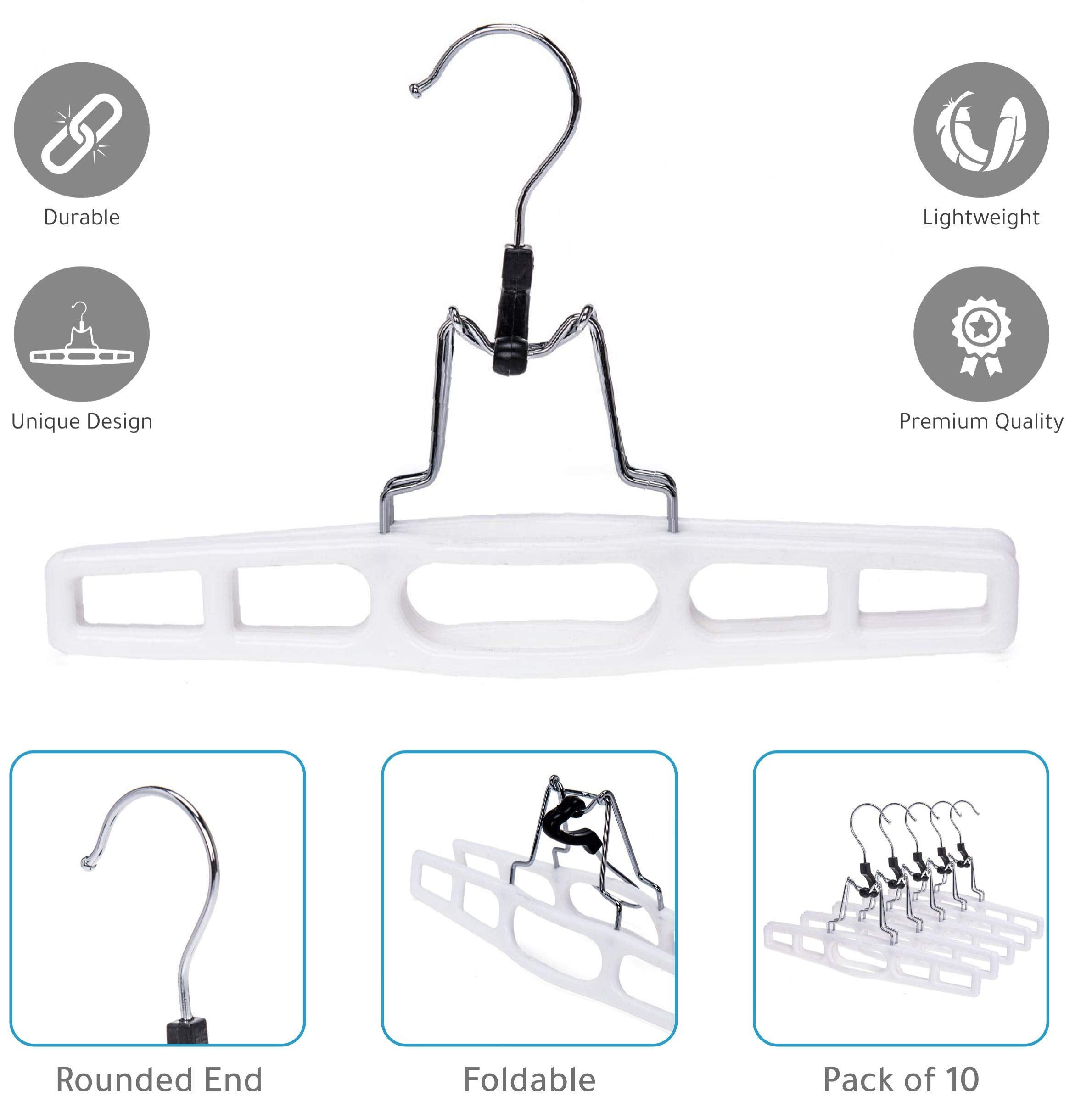 Quality Hangers clamp skirt hangers with heavy-duty locking clasp for secure storage.
