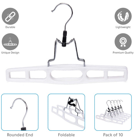 Quality Hangers clamp skirt hangers with heavy-duty locking clasp for secure storage.