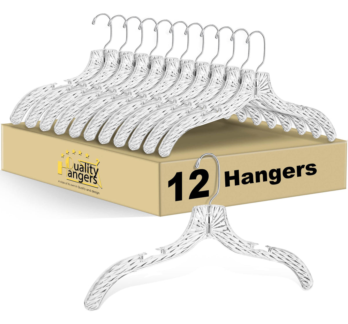 Quality Hangers clear-hangers-12-pack shows crystal design for organized closet storage