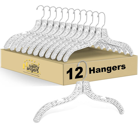 Quality Hangers clear-hangers-12-pack shows crystal design for organized closet storage