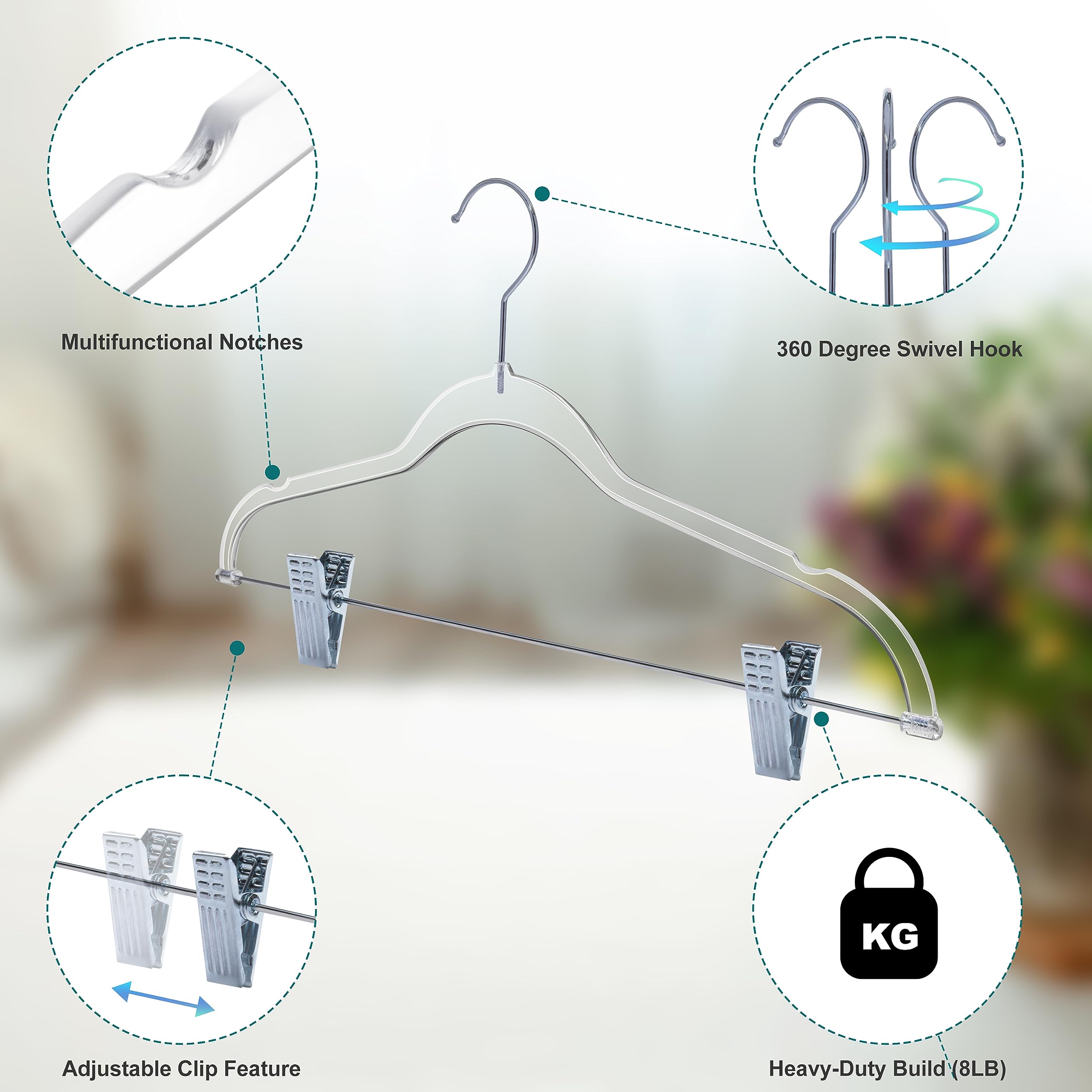 Quality Hangers clip hanger with swivel hook saves closet space.