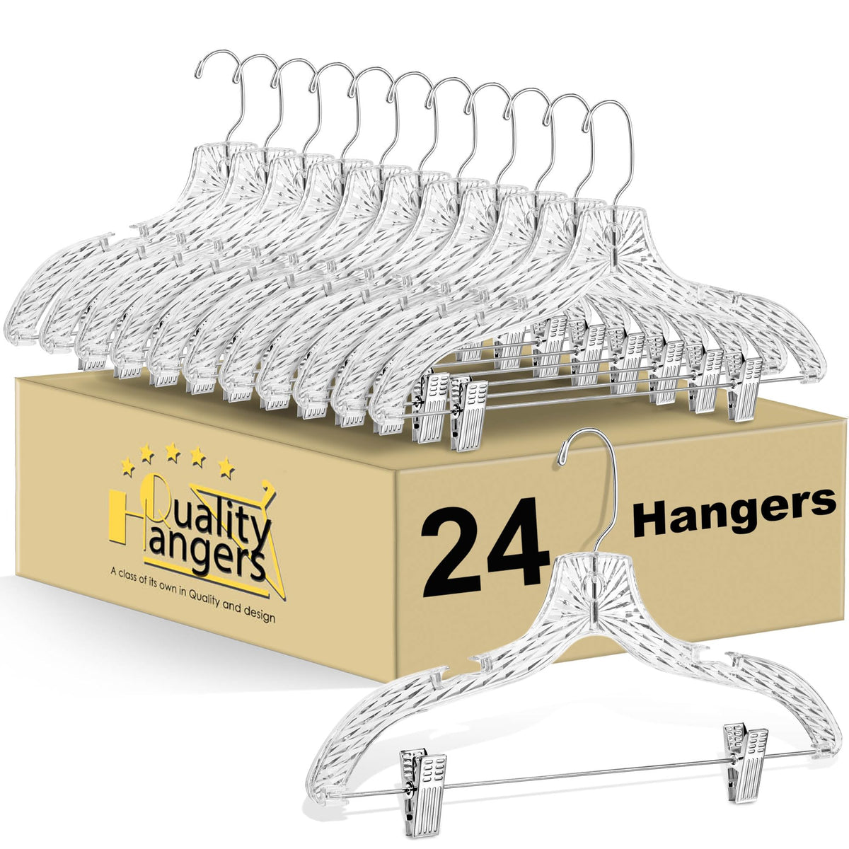 Quality Hangers crystal clear hangers 24 pack for neat closet organization