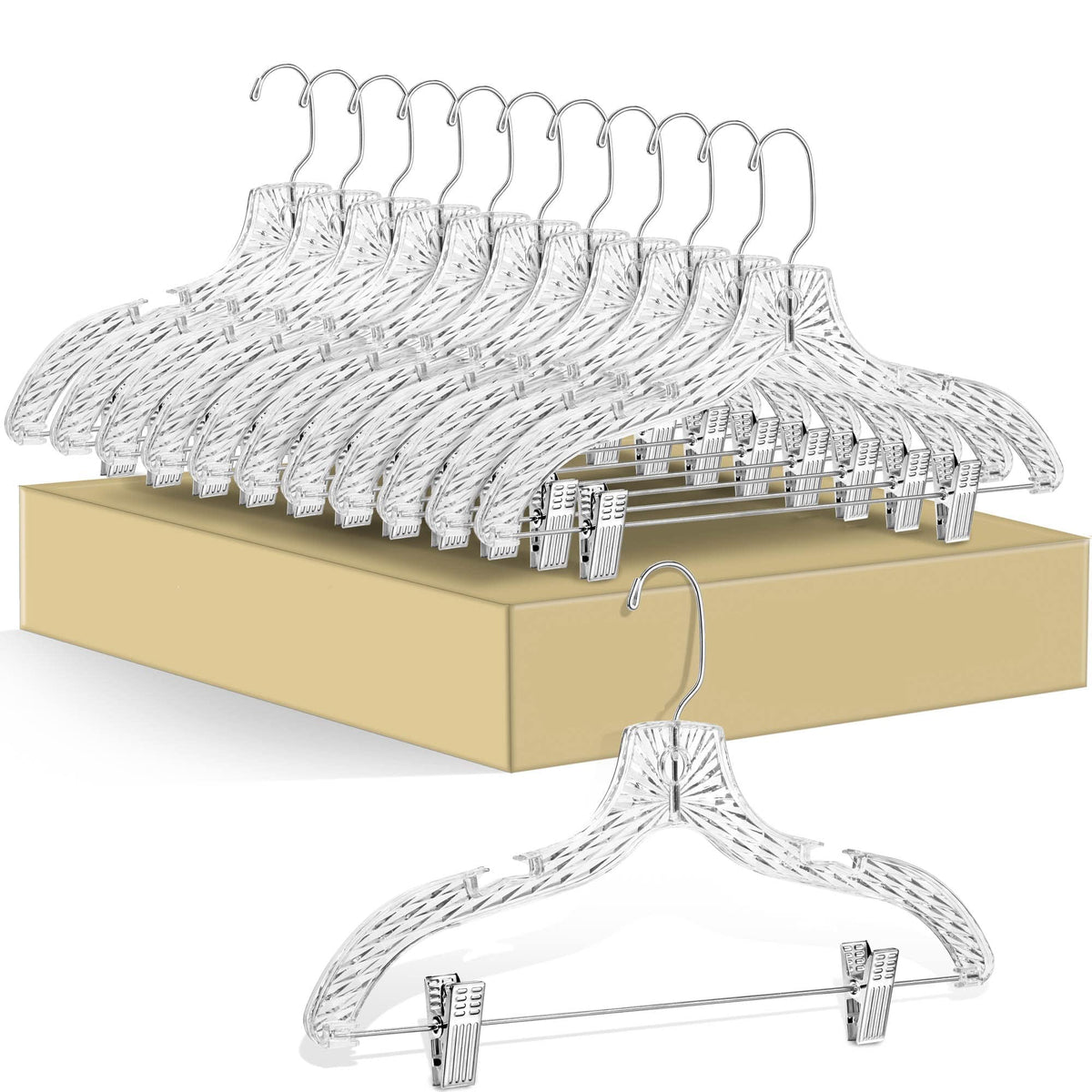Quality Hangers crystal clear skirt hanger with crystal cut design for organized closets.