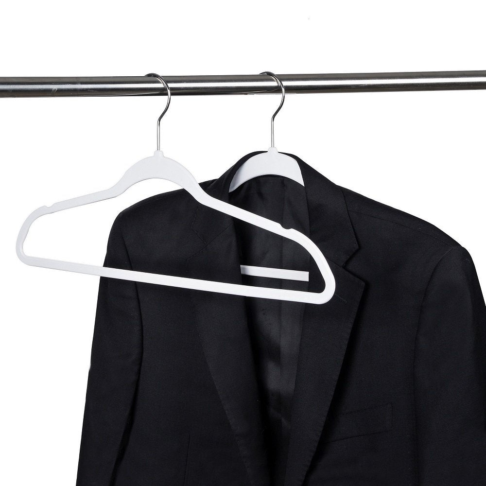 Quality Hangers curved shoulder support preserves garment shape.