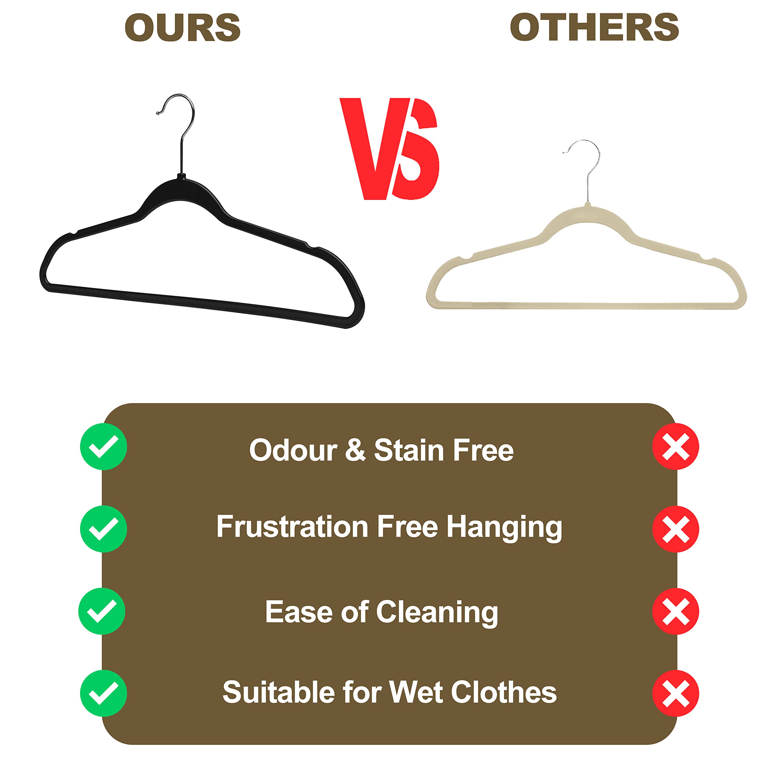 Quality Hangers curved shoulders protect fabrics and support coats during hanging.