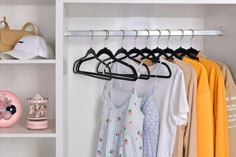Quality Hangers durable ABS plastic withstands heavy garments like jackets and dresses.