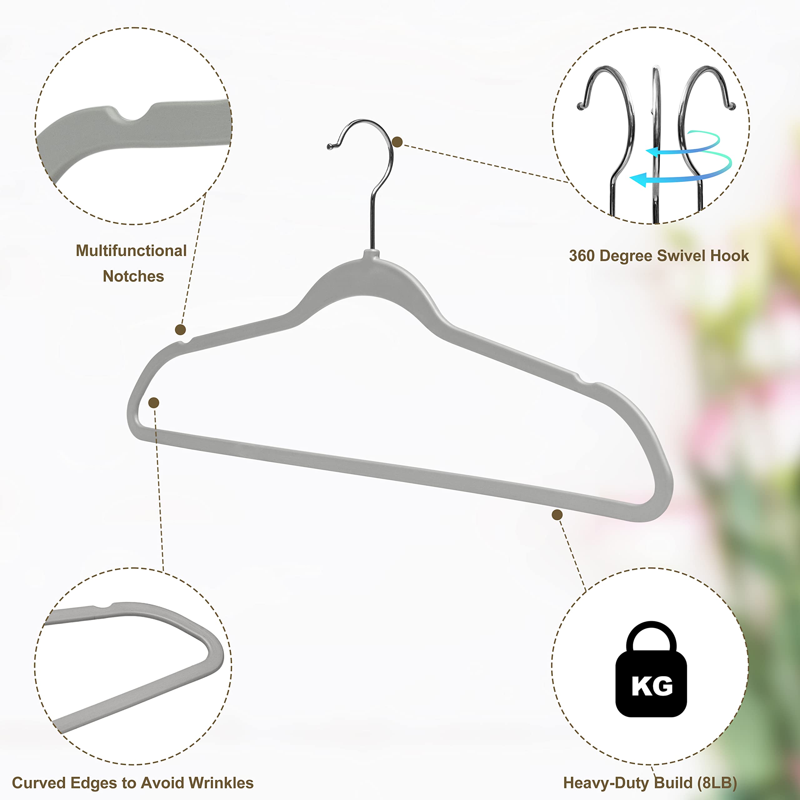 Quality Hangers gray color complements modern wardrobes and blends with decor.