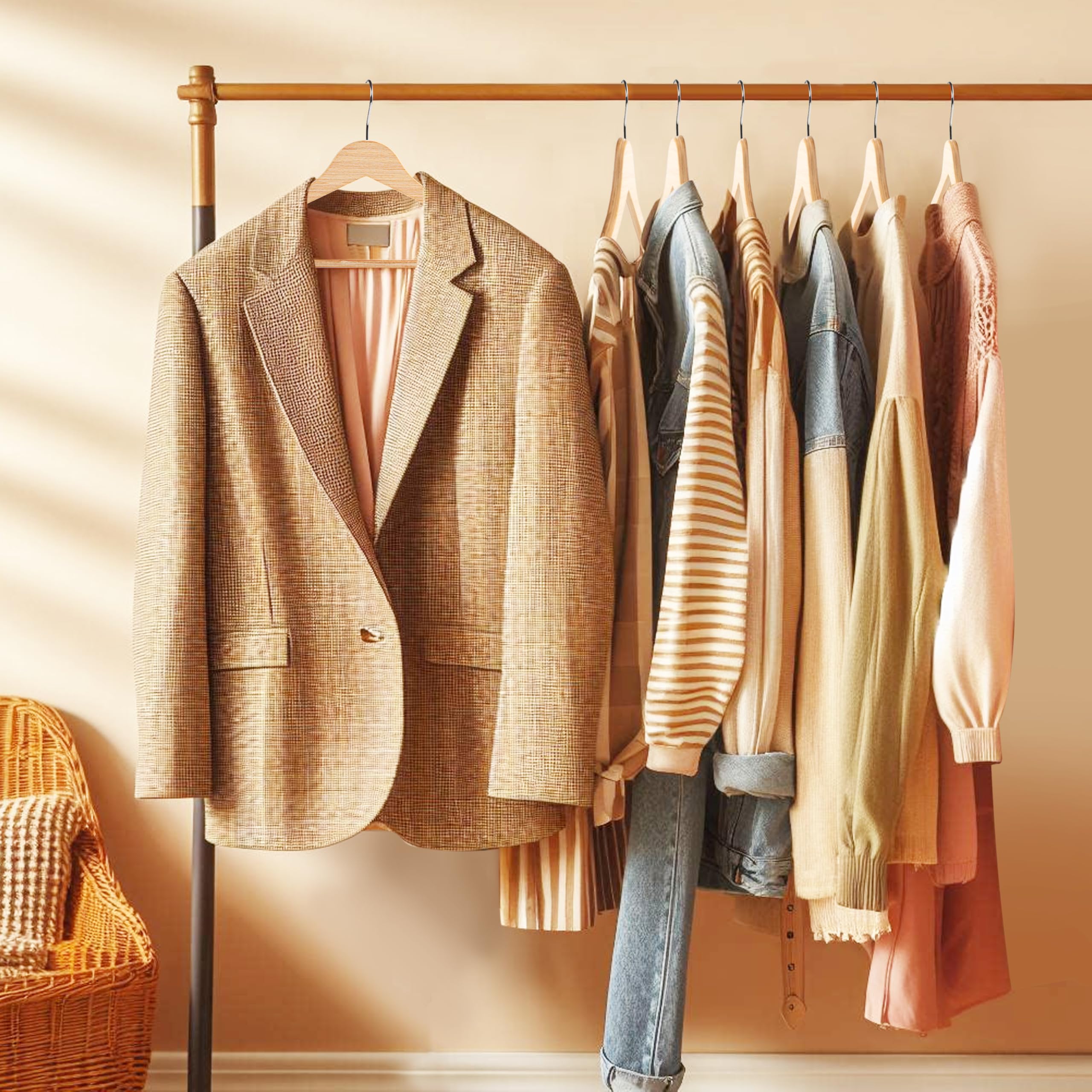 Quality Hangers natural finish pack shot emphasizes aesthetics and value.