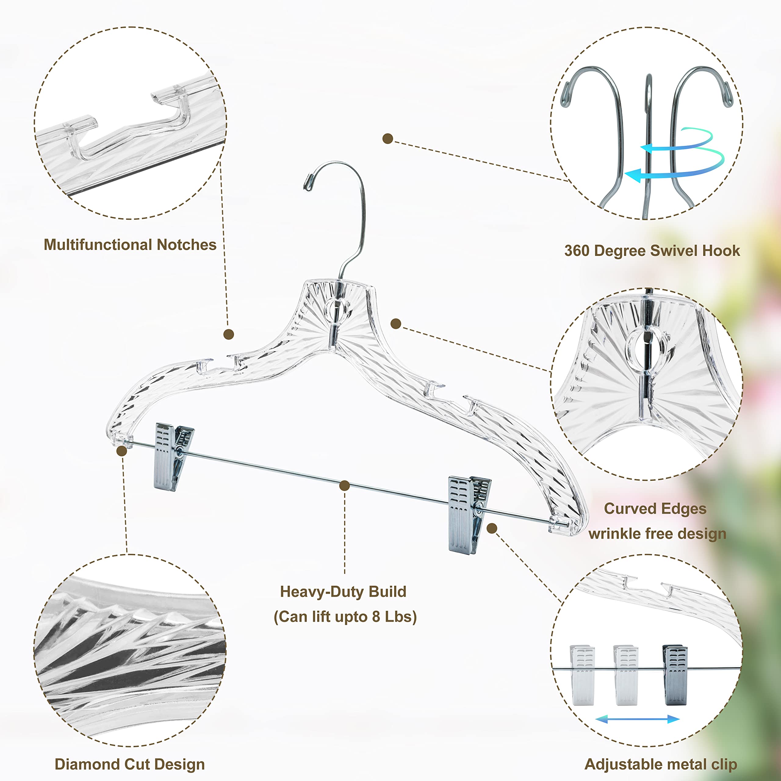 Quality Hangers rubber-padded clips secure garments without slipping or leaving marks.