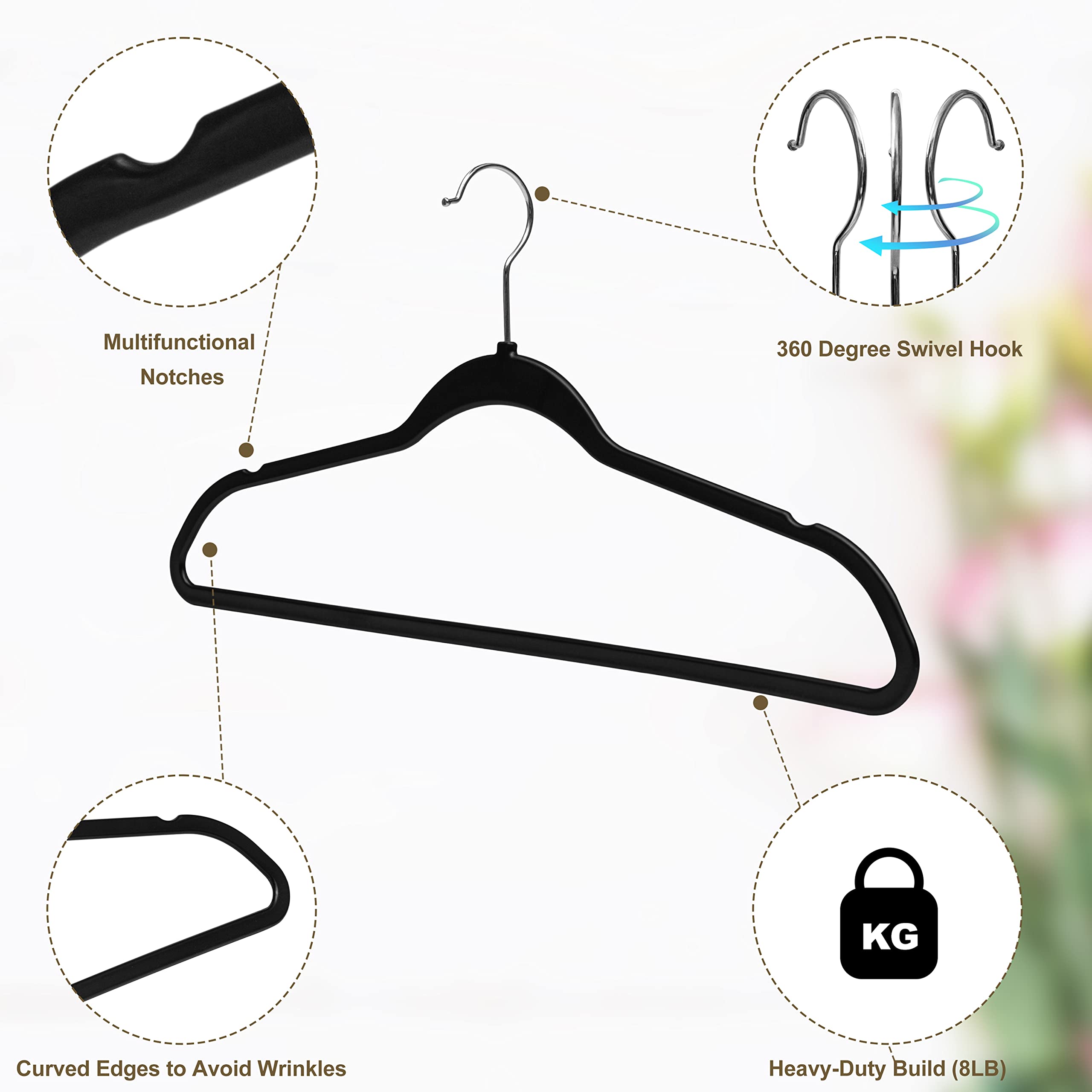 Quality Hangers slim design helps maximize closet space without bulking.