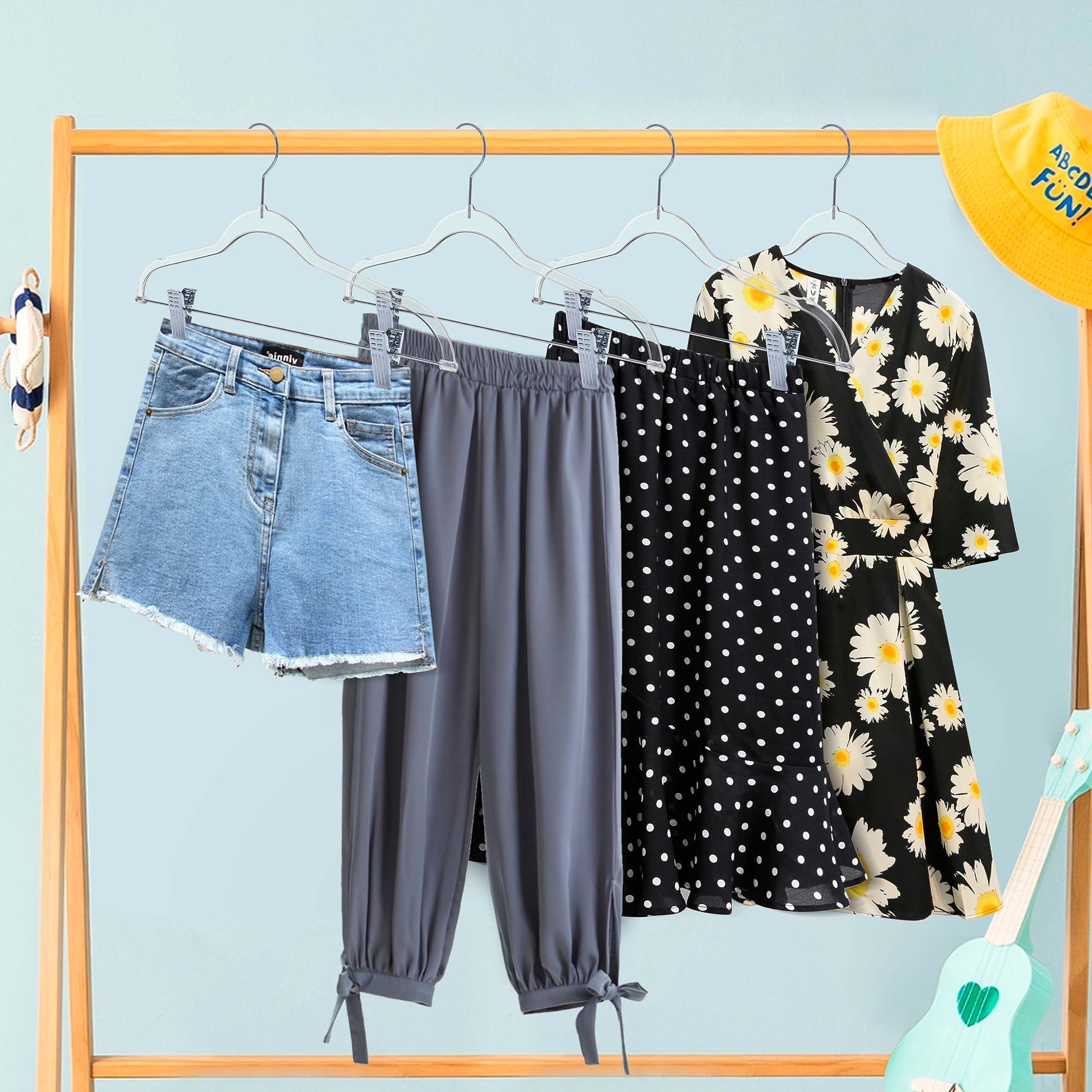 Quality Hangers space-saving design boosts closet organization.