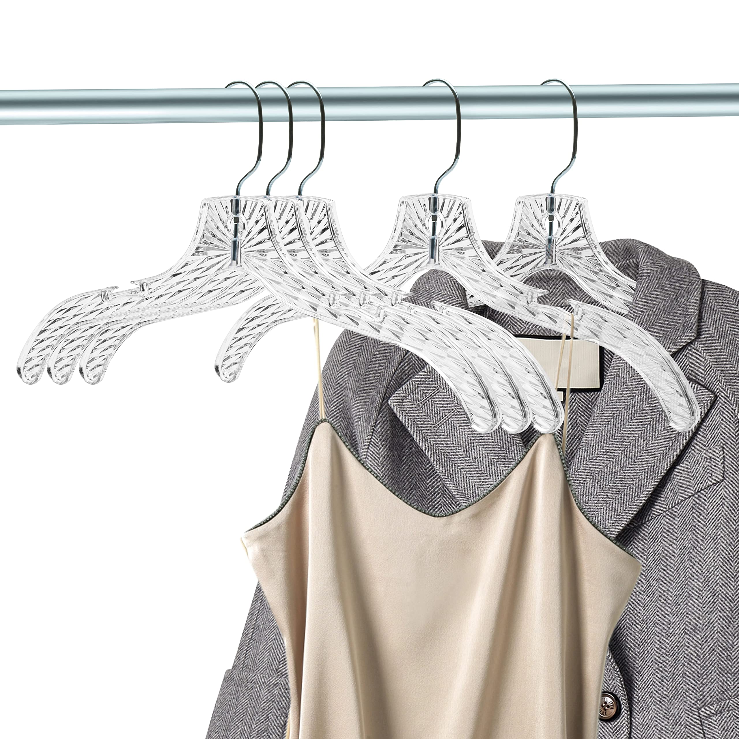 Quality Hangers swivel-hook clear-hangers enable easy access to garments