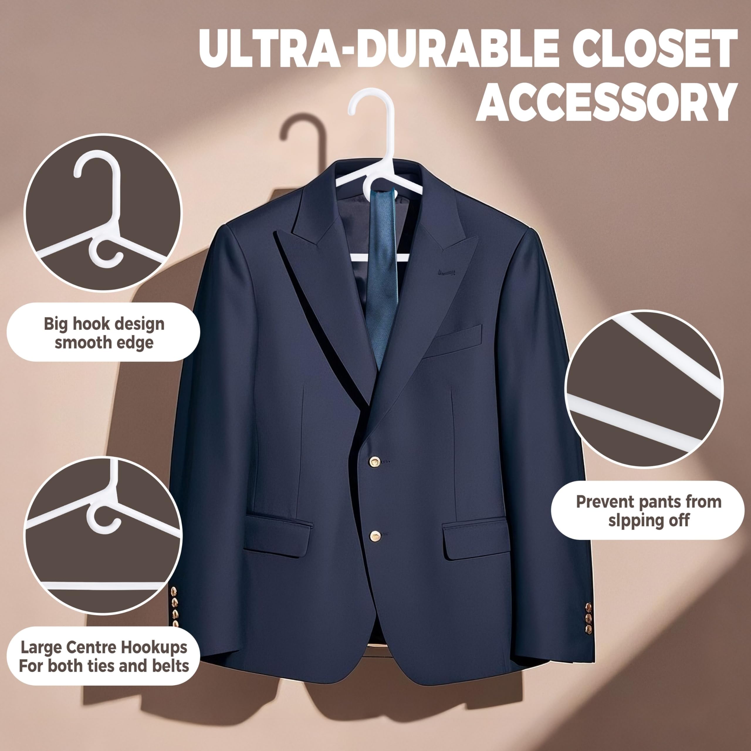 Quality Hangers with hooks for scarves and belts to simplify outfit pairing