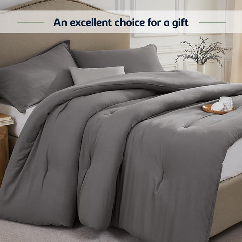 Quataly queen comforter grey vacuum-sealed packaging preserves cleanliness during shipping.