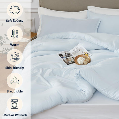 Quataly SkyBlue comforter closeup shows ultra-soft washed microfiber texture.