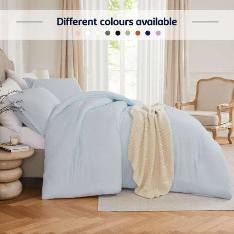 Quataly SkyBlue bed setup highlights soothing color and versatile decor.