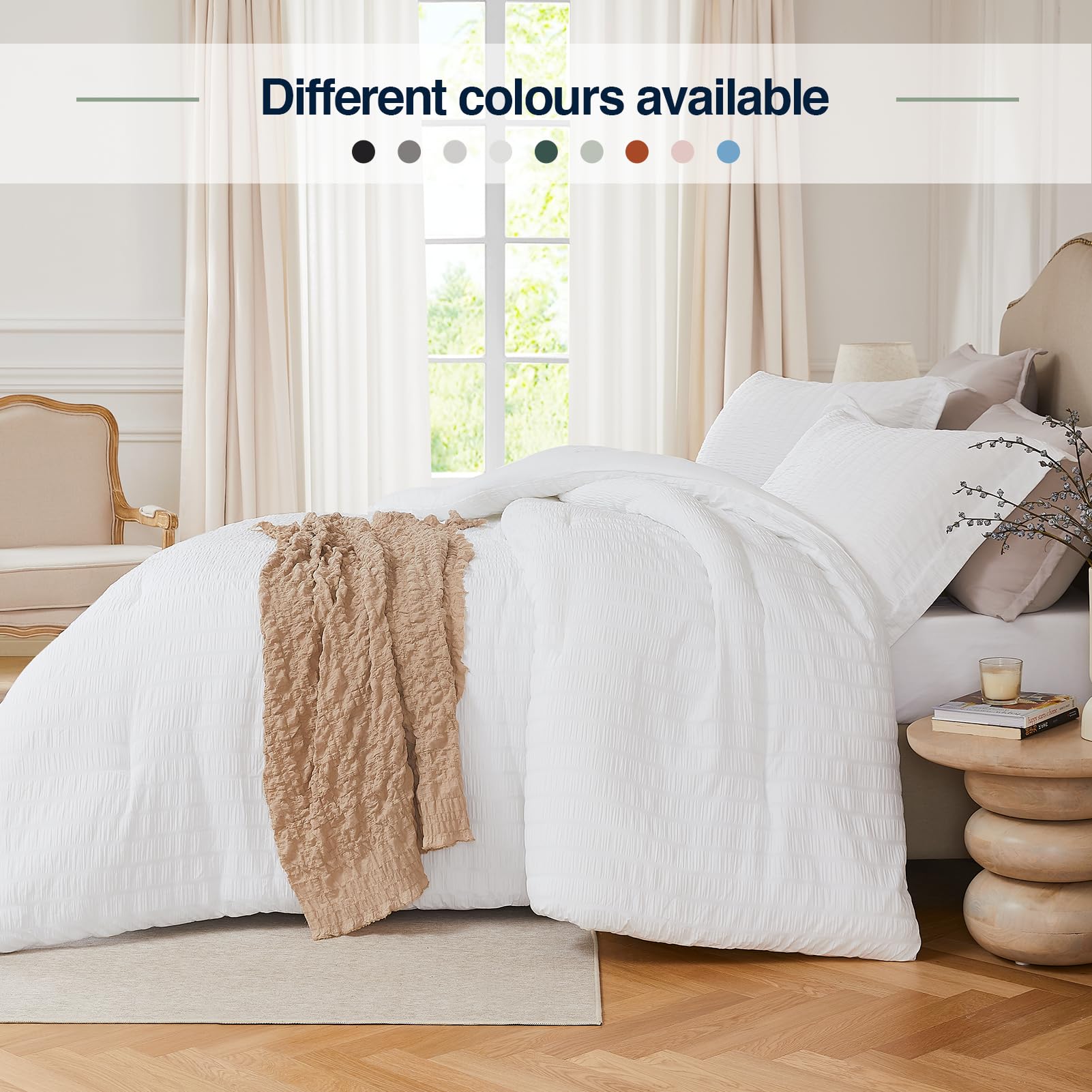 Quataly White Queen Comforter Set all-season versatility suits year-round sleep.