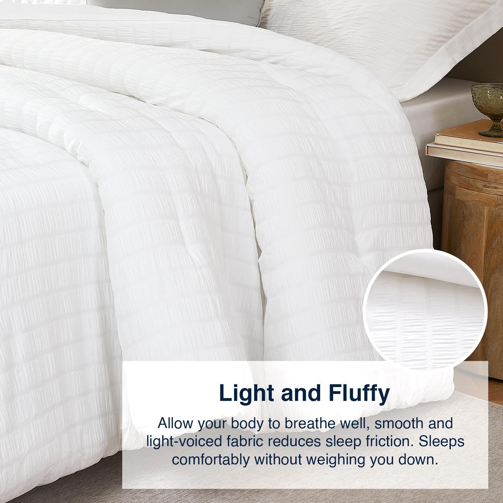 Quataly White Queen Comforter Set stitch-secured interior ensures durable warmth and easy care.