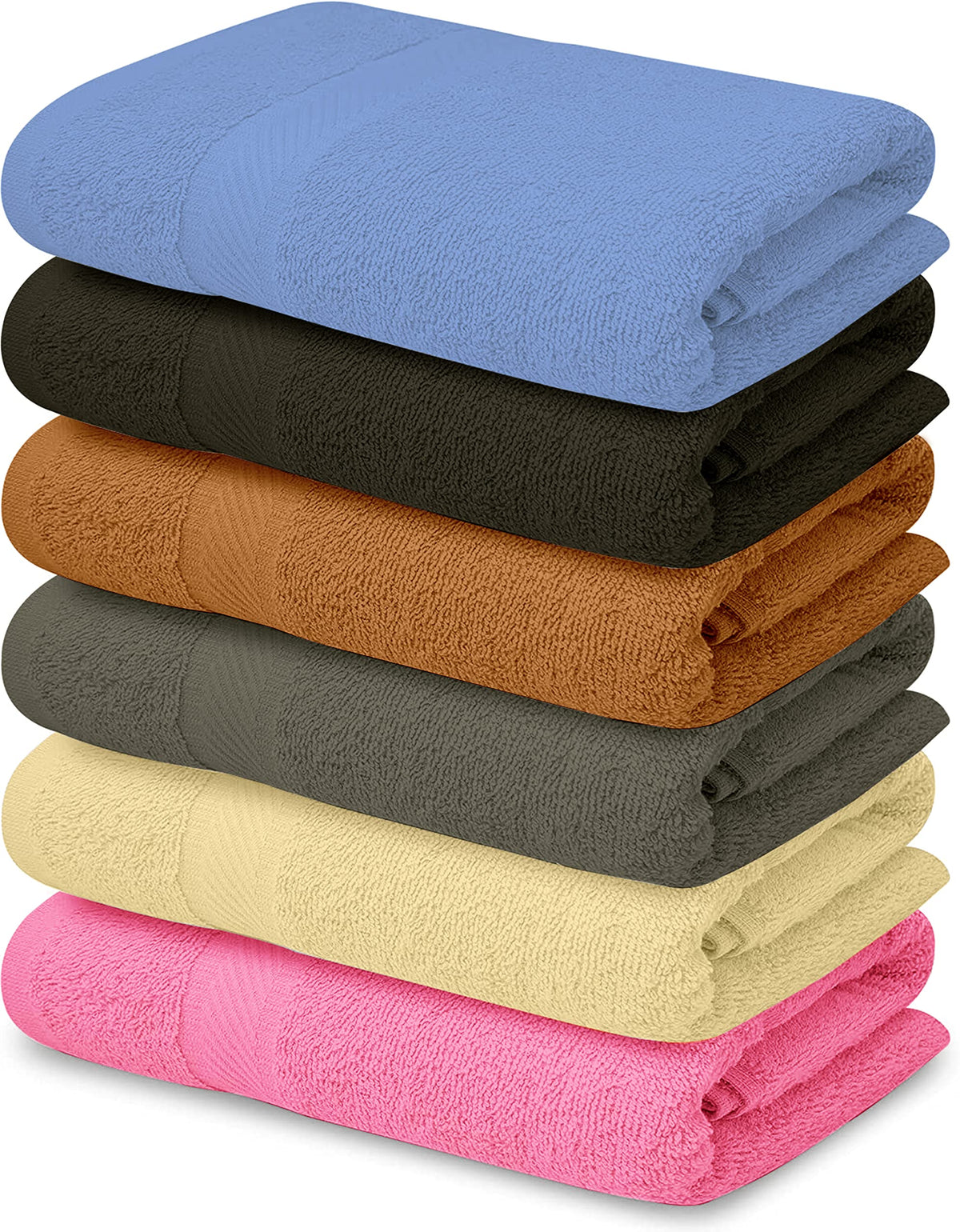 QUBA LINEN bath towels multi-color six-pack, soft and absorbent for daily use