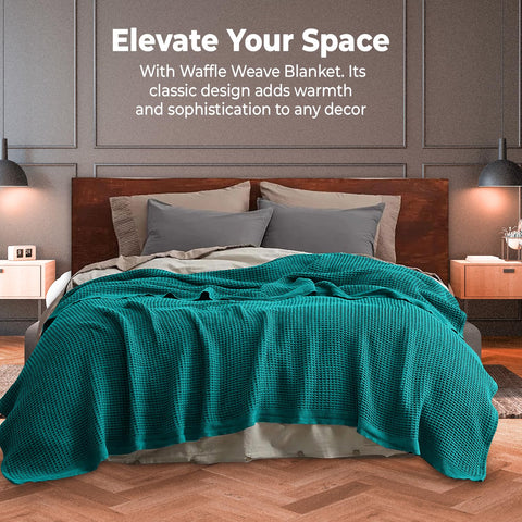 QUBA LINEN blanket on bed with neutral decor for easy styling