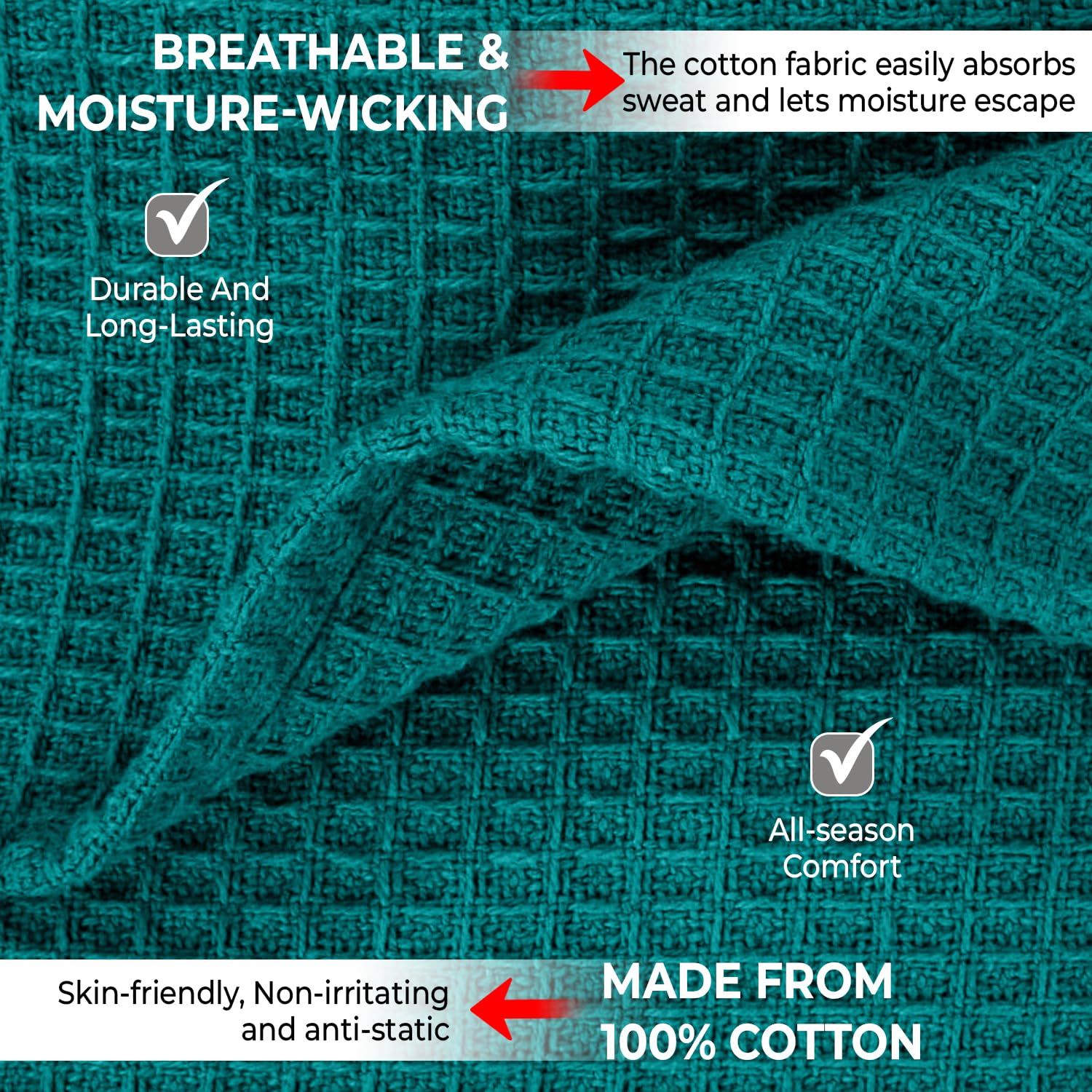 QUBA LINEN breathable waffle weave blanket in teal for spring and summer