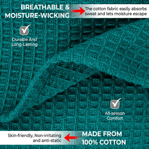 QUBA LINEN breathable waffle weave blanket in teal for spring and summer