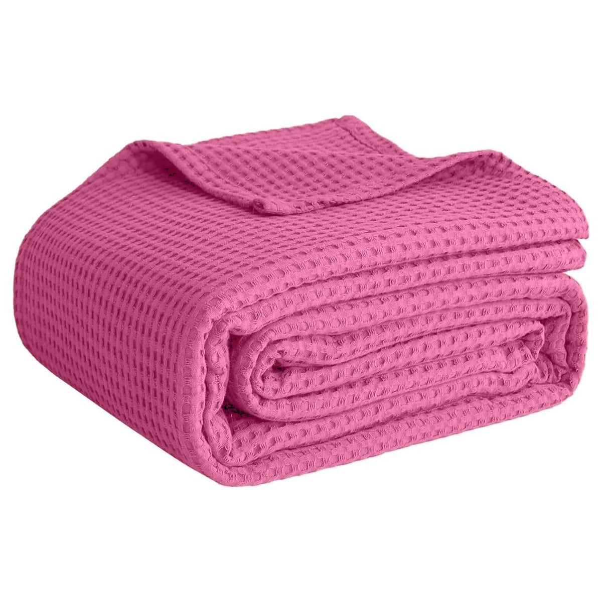 QUBA LINEN waffle blanket on pink bed for year-round warmth