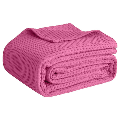 QUBA LINEN waffle blanket on pink bed for year-round warmth