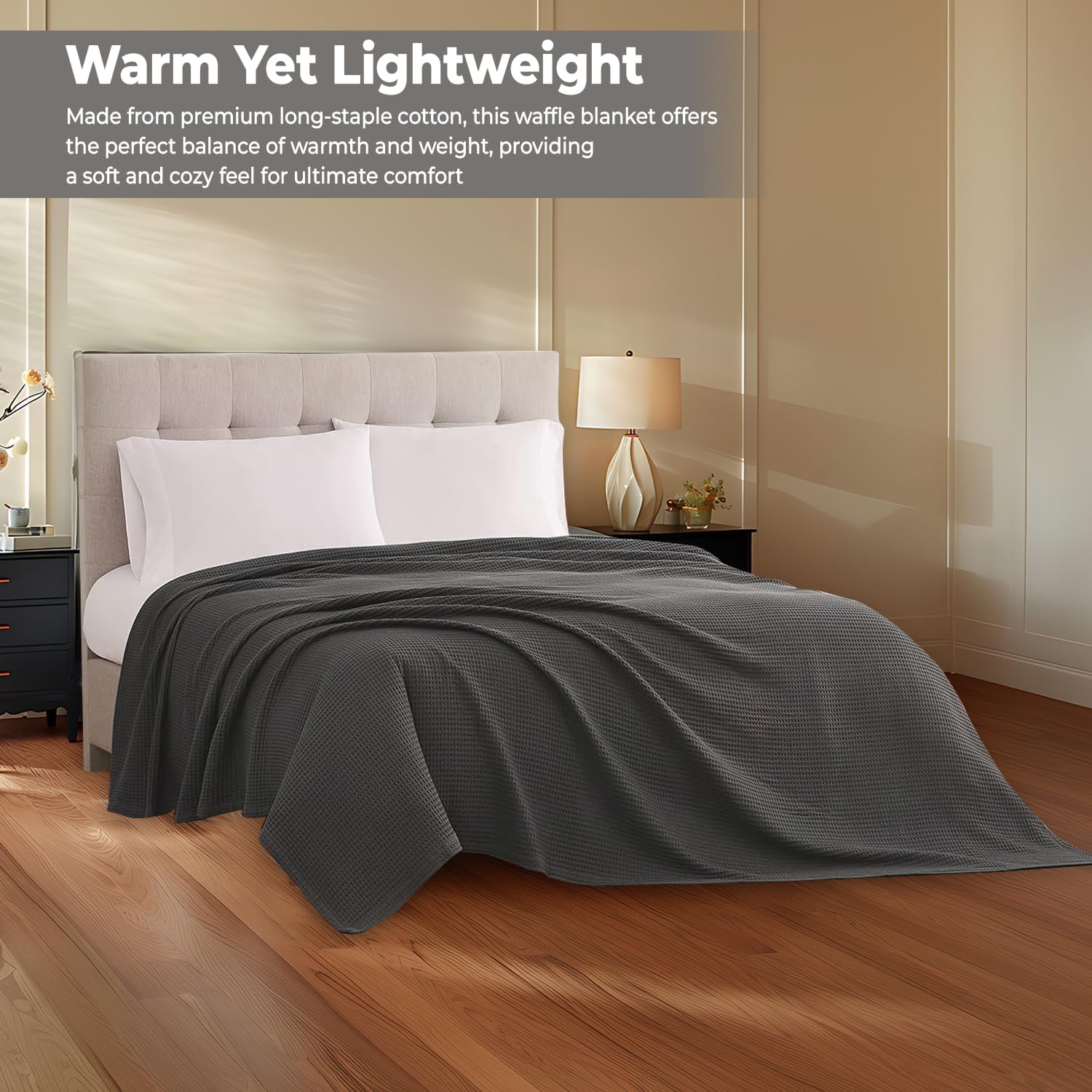 QUBA LINEN waffle blanket on bed styling adds cozy decor and comfort.