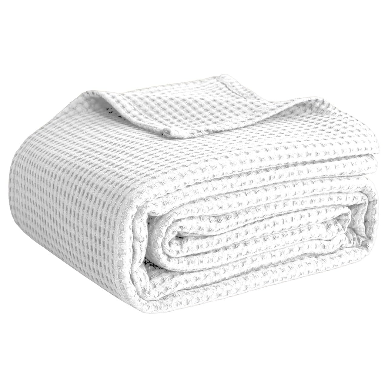 QUBA LINEN waffle blanket close-up texture shows breathable cotton weave for summer comfort.