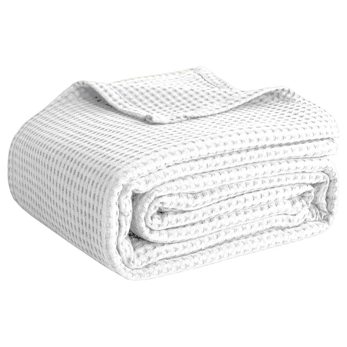 QUBA LINEN waffle blanket close-up texture shows breathable cotton weave for summer comfort.