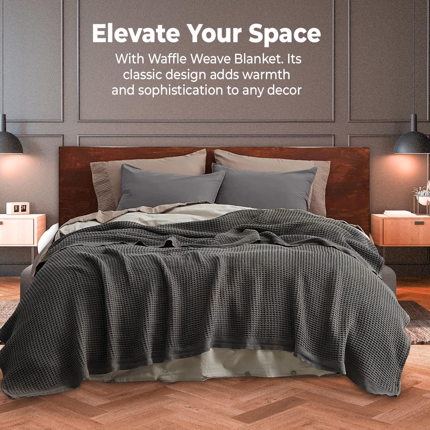 QUBA LINEN 100% cotton waffle blanket delivers a soft touch for lounging.