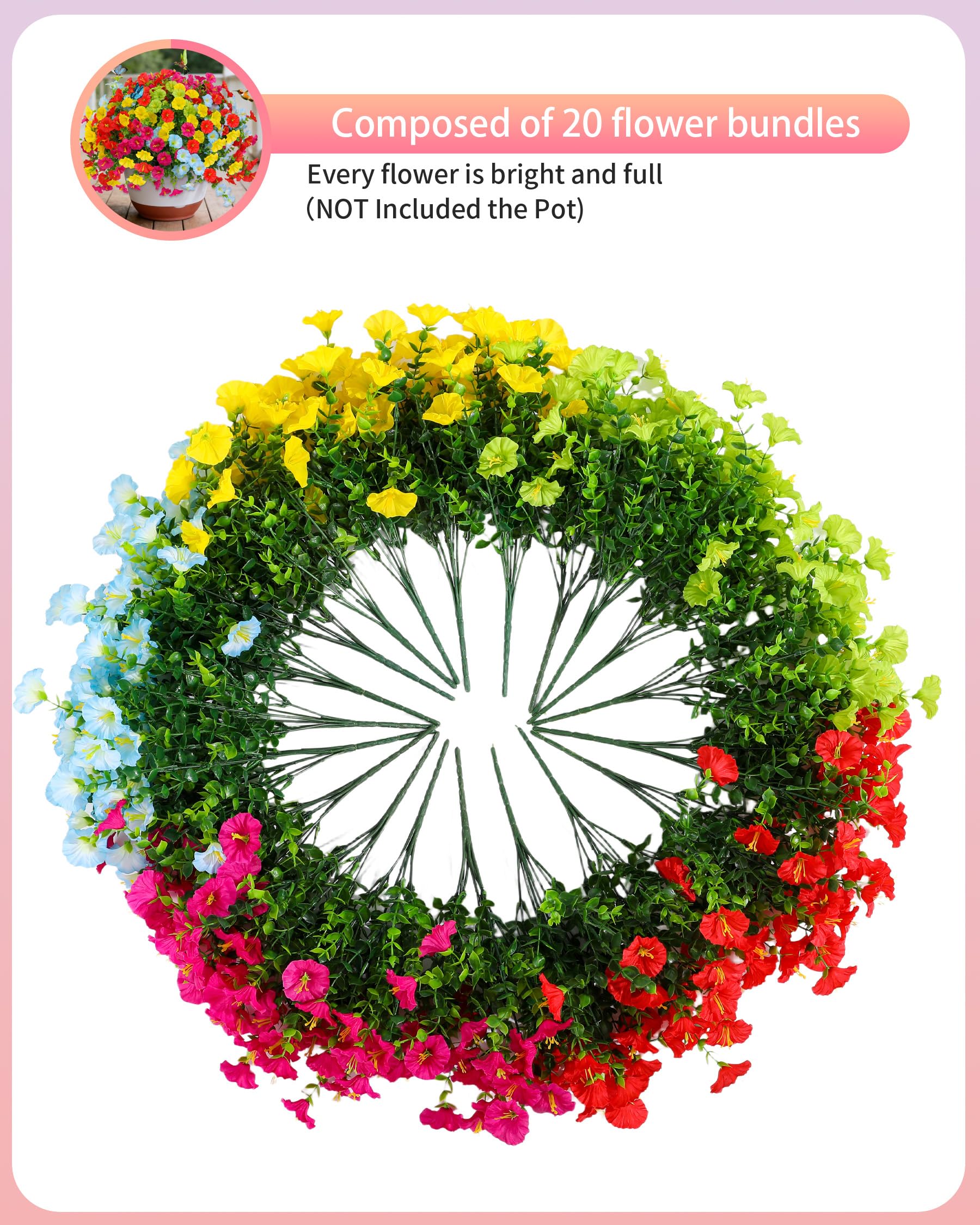 Qubigko hanging basket with lush morning glory petals