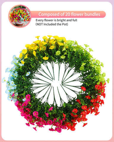 Qubigko hanging basket with lush morning glory petals