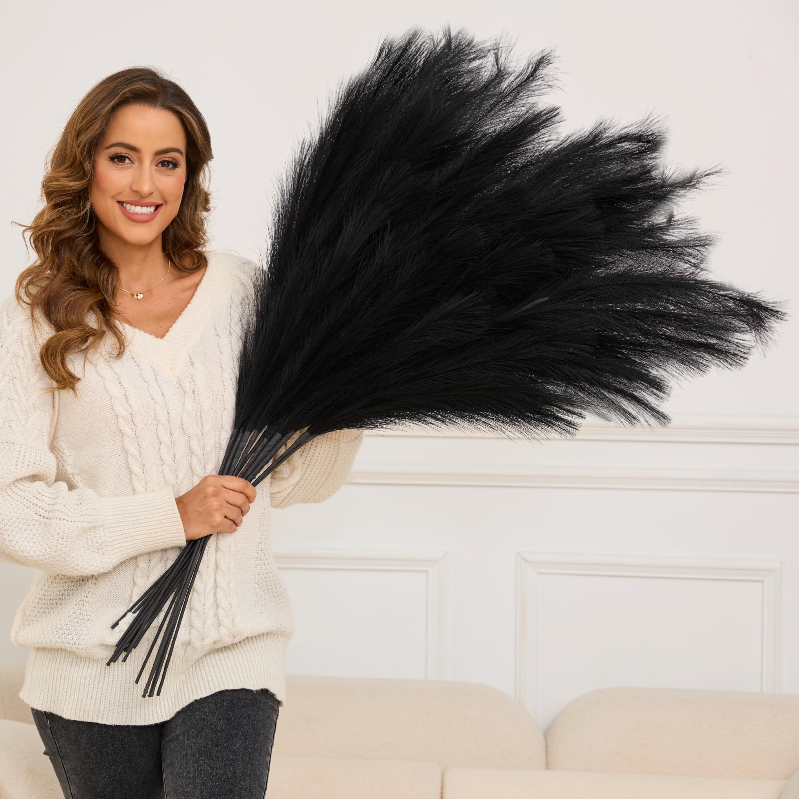 QUBITFUL faux pampas grass 9pcs 43in height for dramatic floor vase displays.