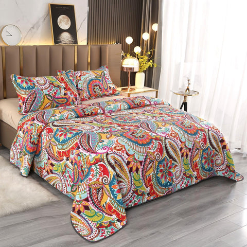 Qucover cal king bedspread measures 118x106 inches with two shams.